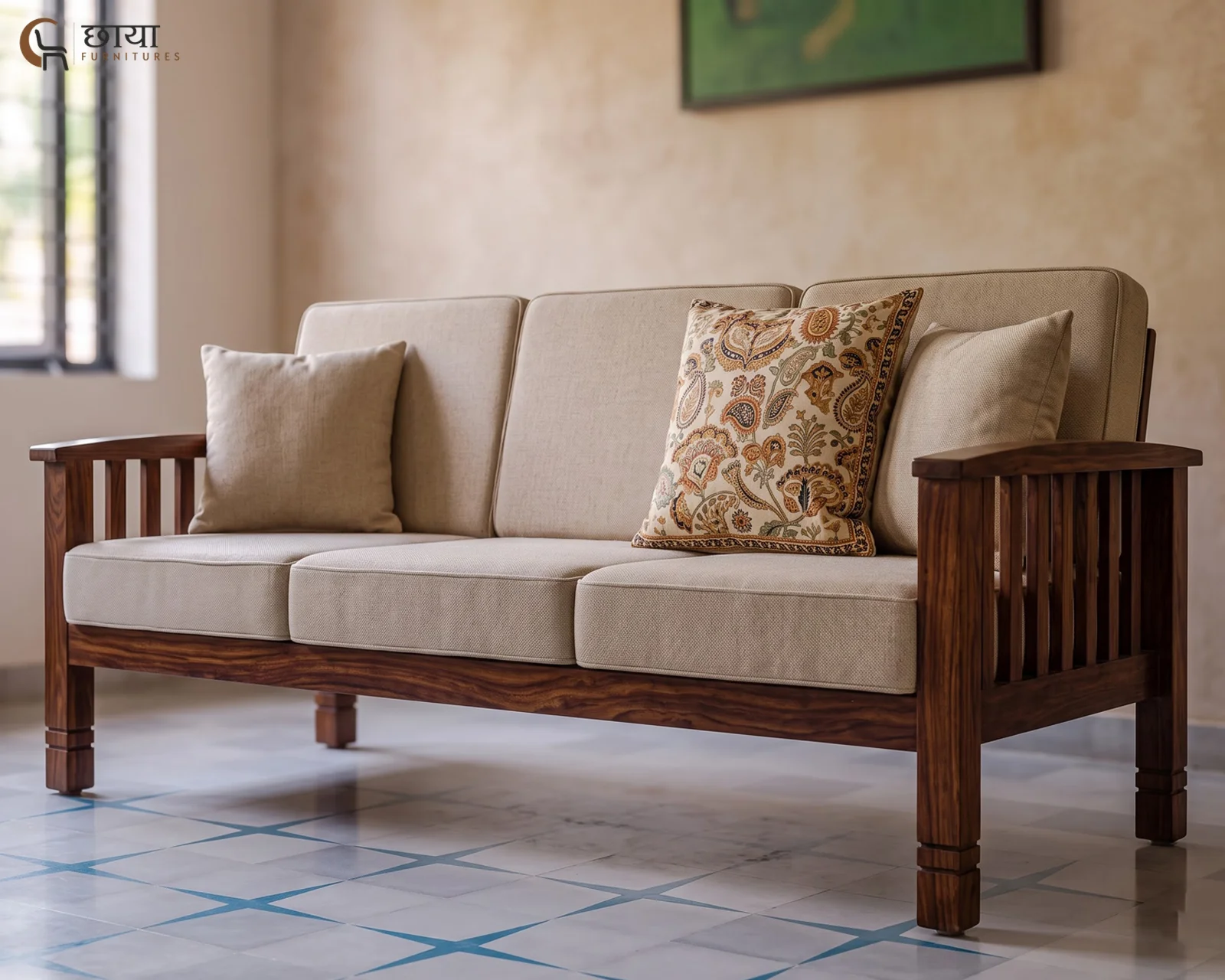 Mehfil 3 Seater Wooden Sofa — (4)