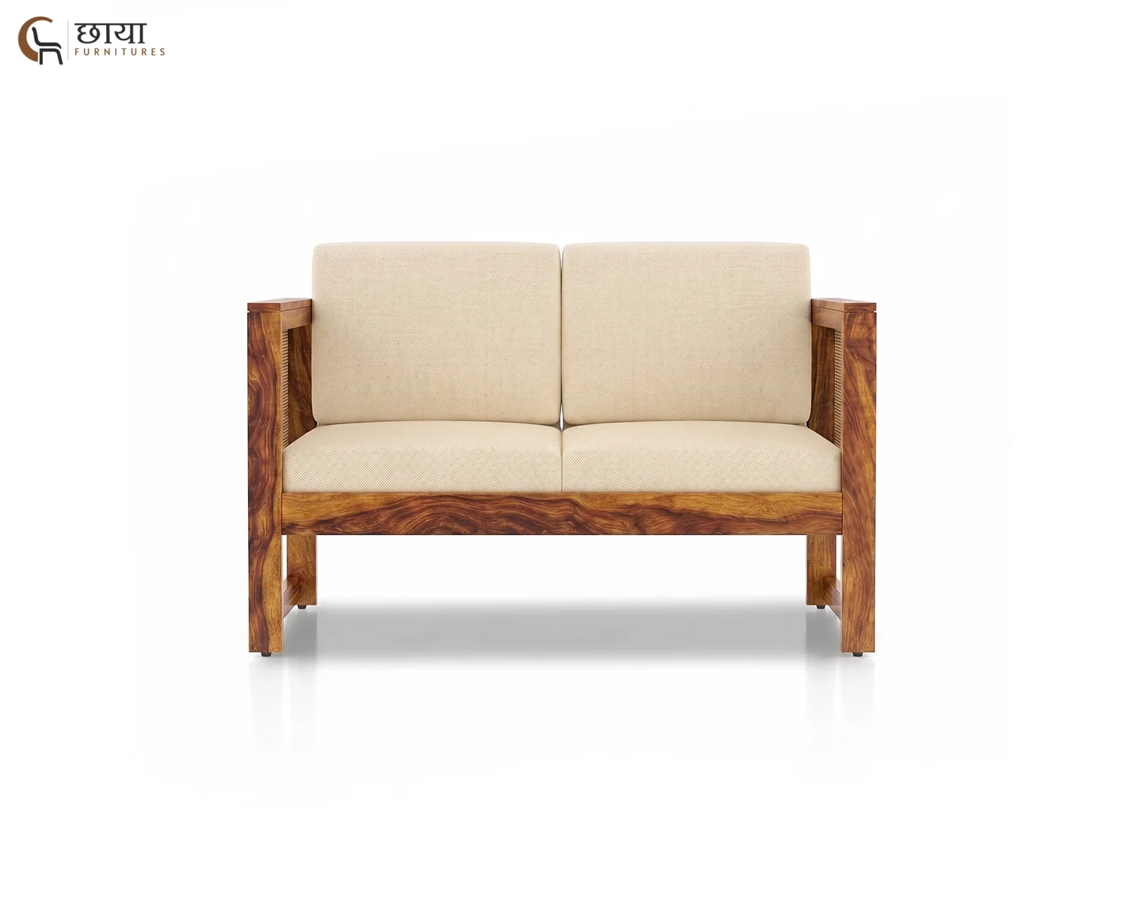 Baithak 2 Seater Wooden Sofa (Honey Finish) — 106
