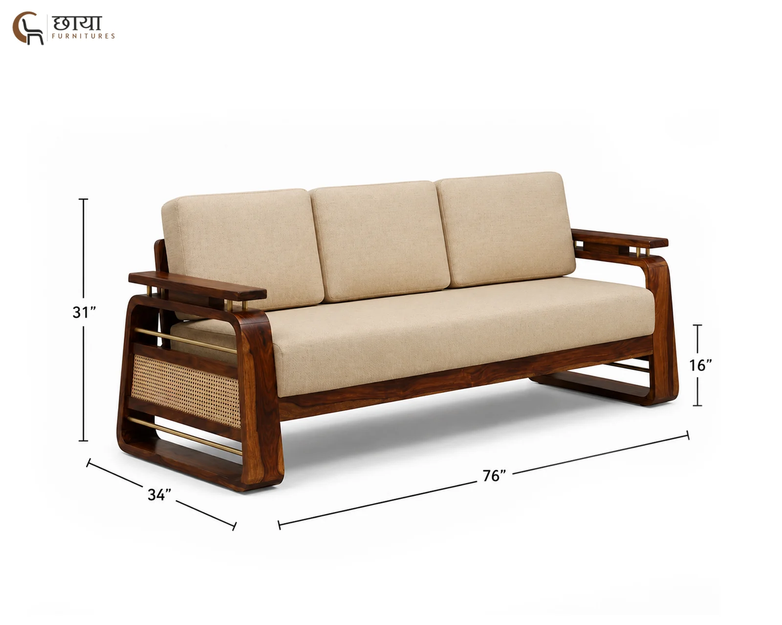 Diwas 3+1+1 Wooden Sofa (Teak Finish) — three seater