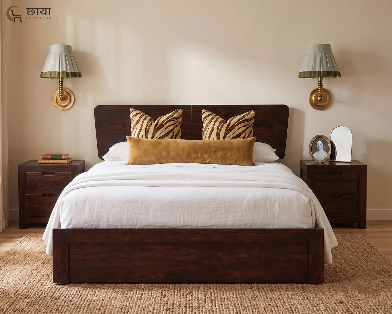Veer Sheesham Wood Bed With Box Storage (King Size, Walnut Finish) — 02