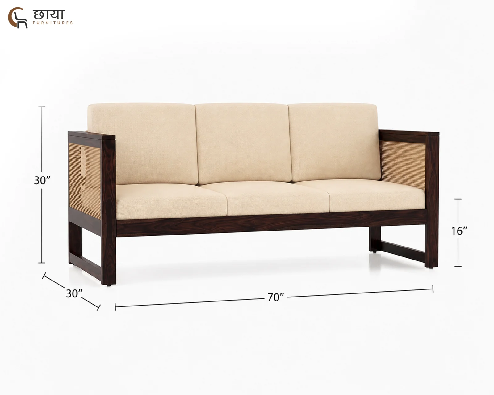 Baithak 3 Seater Wooden Sofa (Walnut Finish) — three seater 1