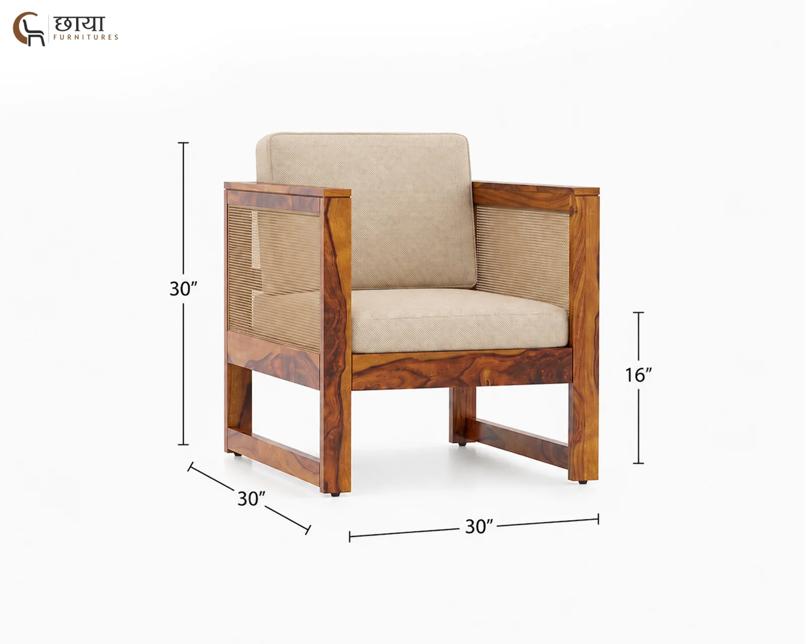 Baithak 3+1+1 Wooden Sofa (Honey Finish) — one seater