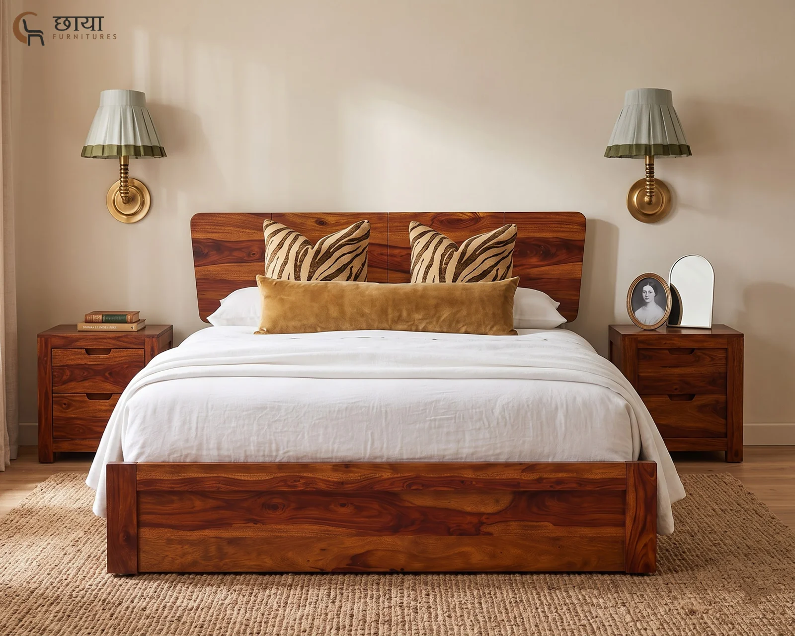 Veer Sheesham Wood Bed With Box Storage (Queen Size, Honey Finish) — 05