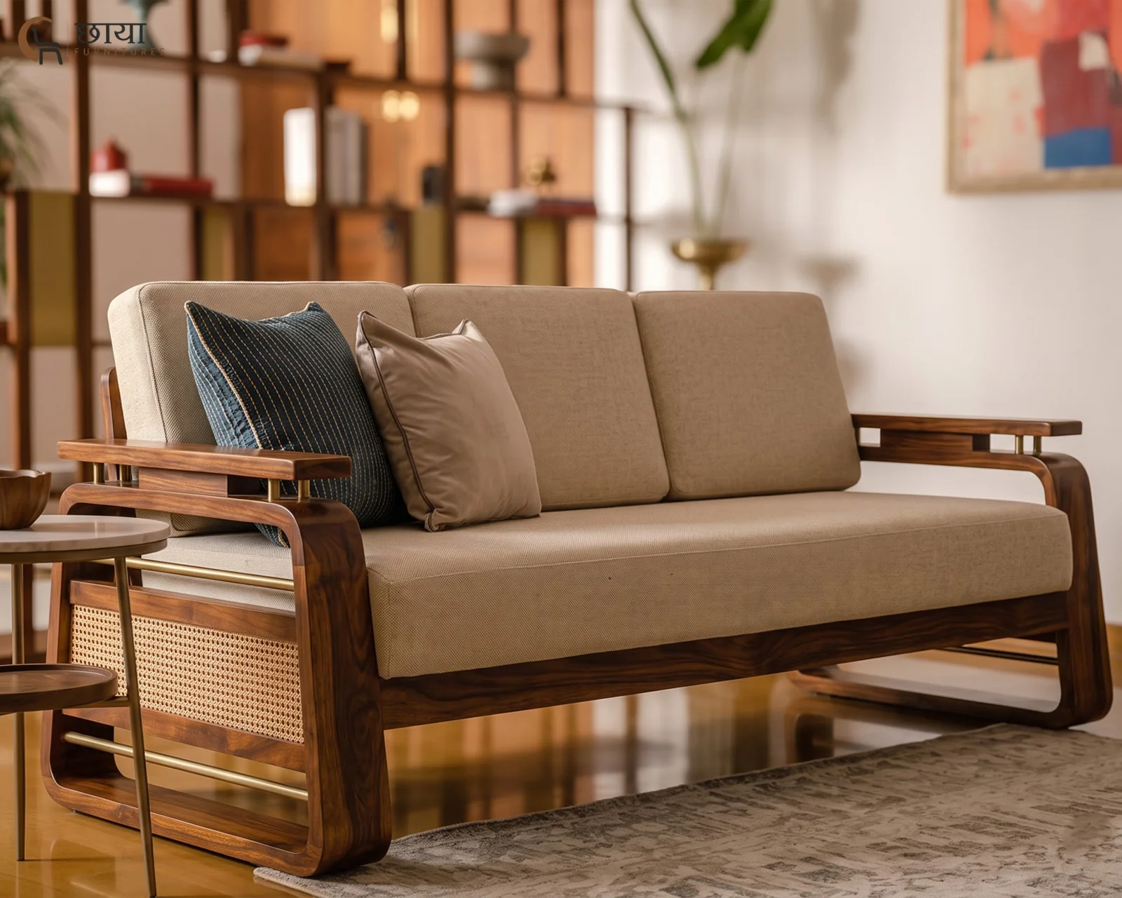 Diwas 3 Seater Wooden Sofa (Teak Finish) — three 2
