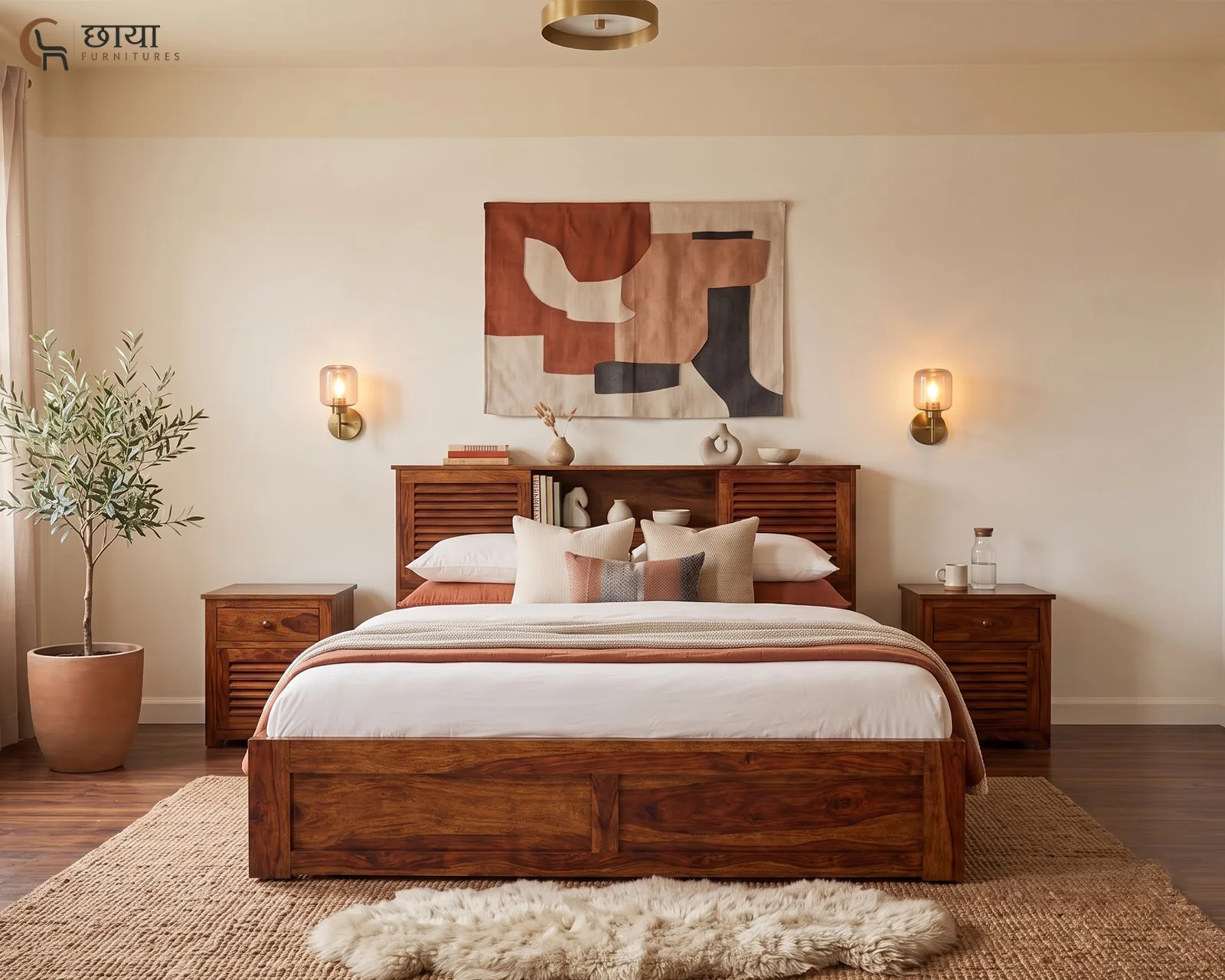Riyasat Sheesham Wood Bed With Box Storage (Queen Size, Honey Finish) — 004