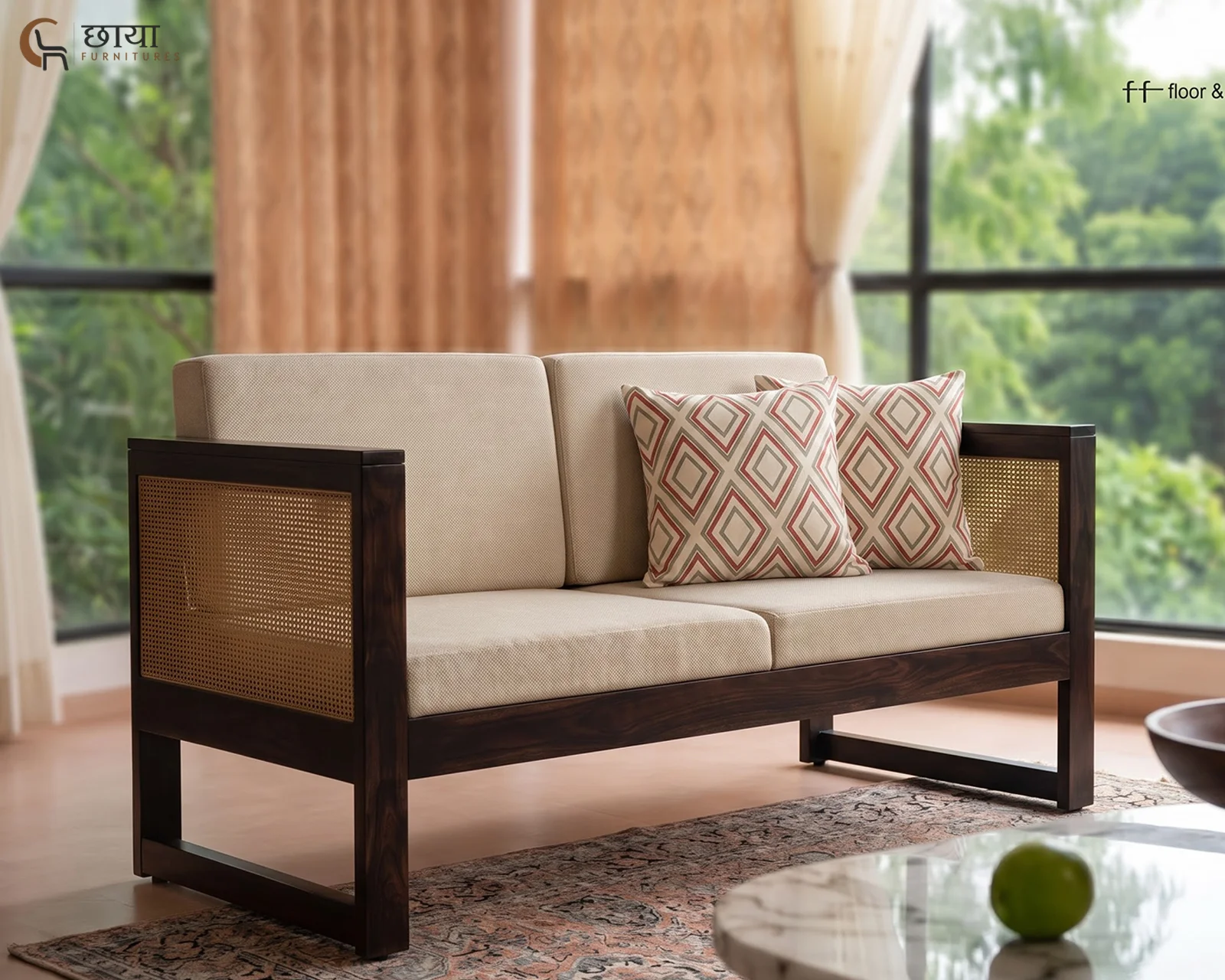 Baithak 2 Seater Wooden Sofa (Walnut Finish) — 35