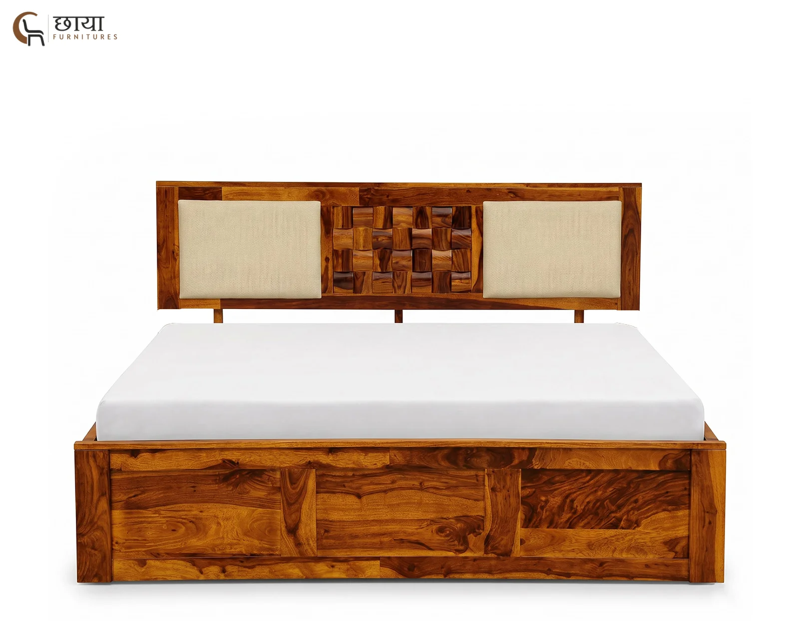 Nidra Sheesham Wood Bed With Box Storage (King Size, Honey Finish) — 06