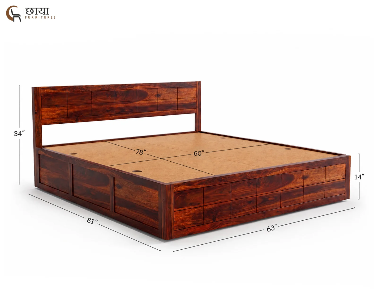 Shillong Sheesham Wood Bed With Storage (Queen Size) — Shillong 2