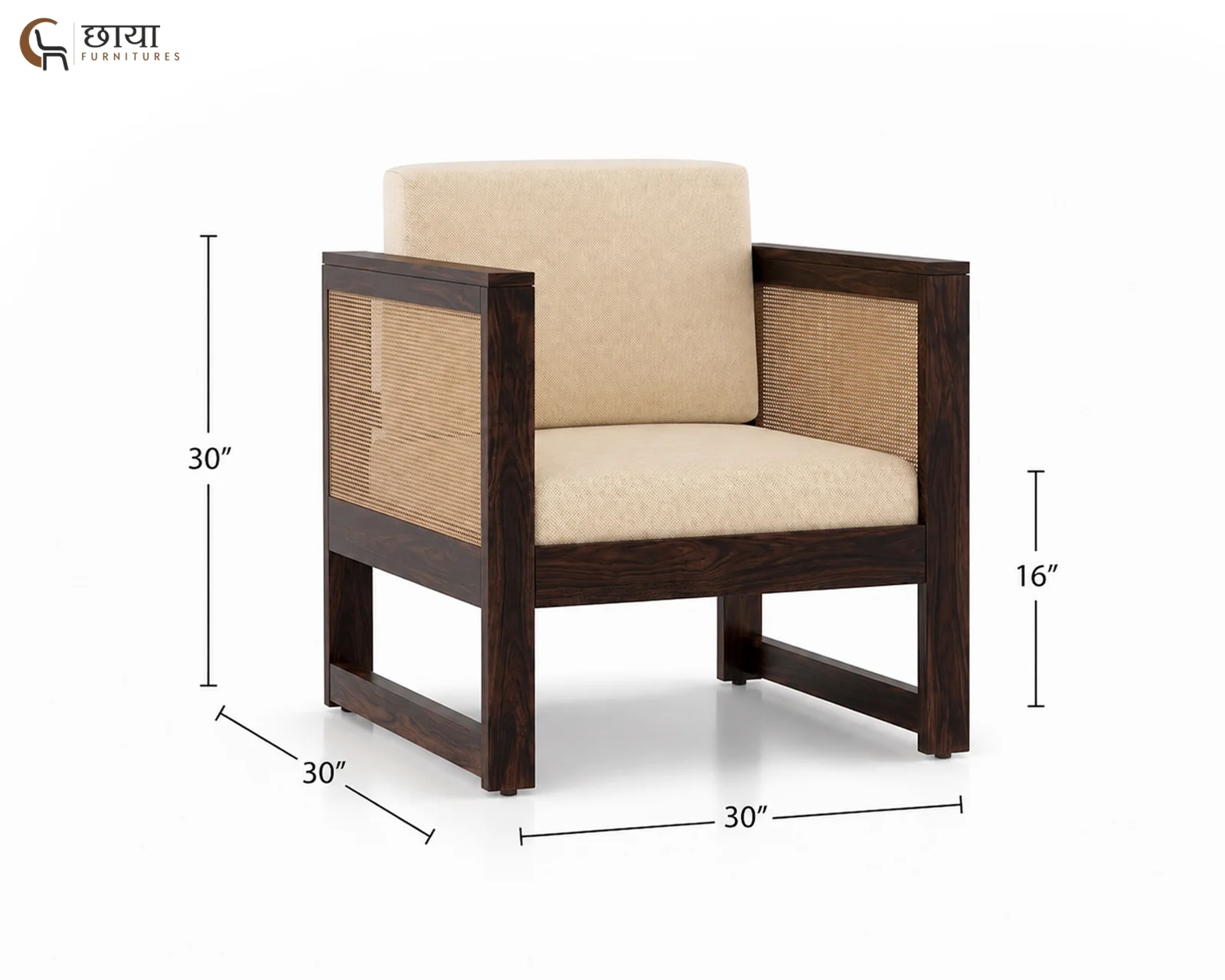 Baithak 3+1+1 Wooden Sofa (Walnut Finish) — one seater 1