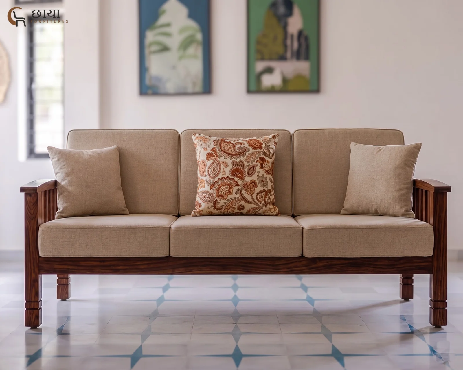 Mehfil 3 Seater Wooden Sofa — (3)