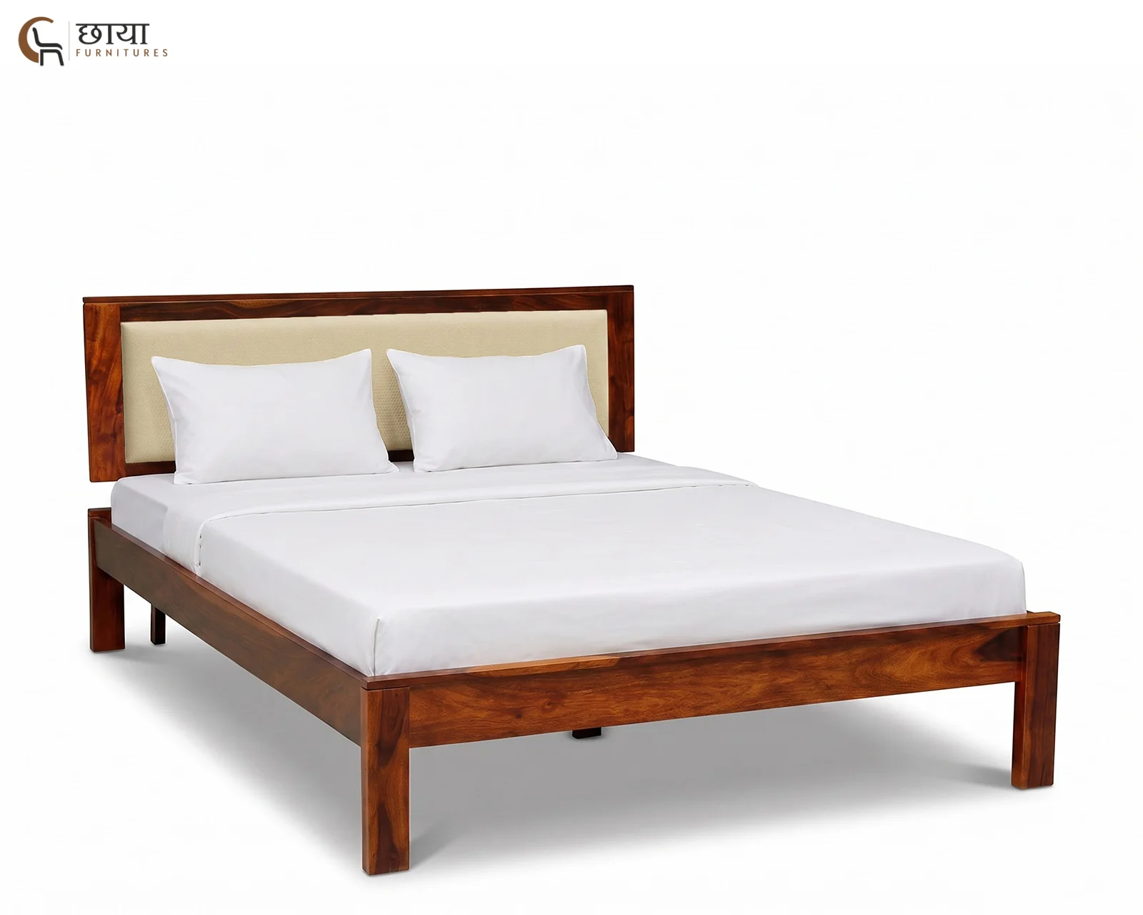Riya Sheesham Wood Bed Without Storage (Queen Size, Honey Finish) — (6)