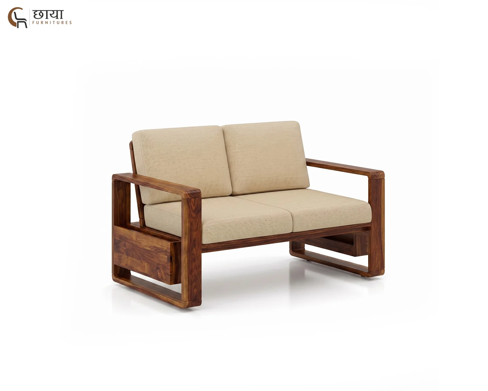 Aryan 2 Seater Wooden Sofa (Teak Finish) — 01