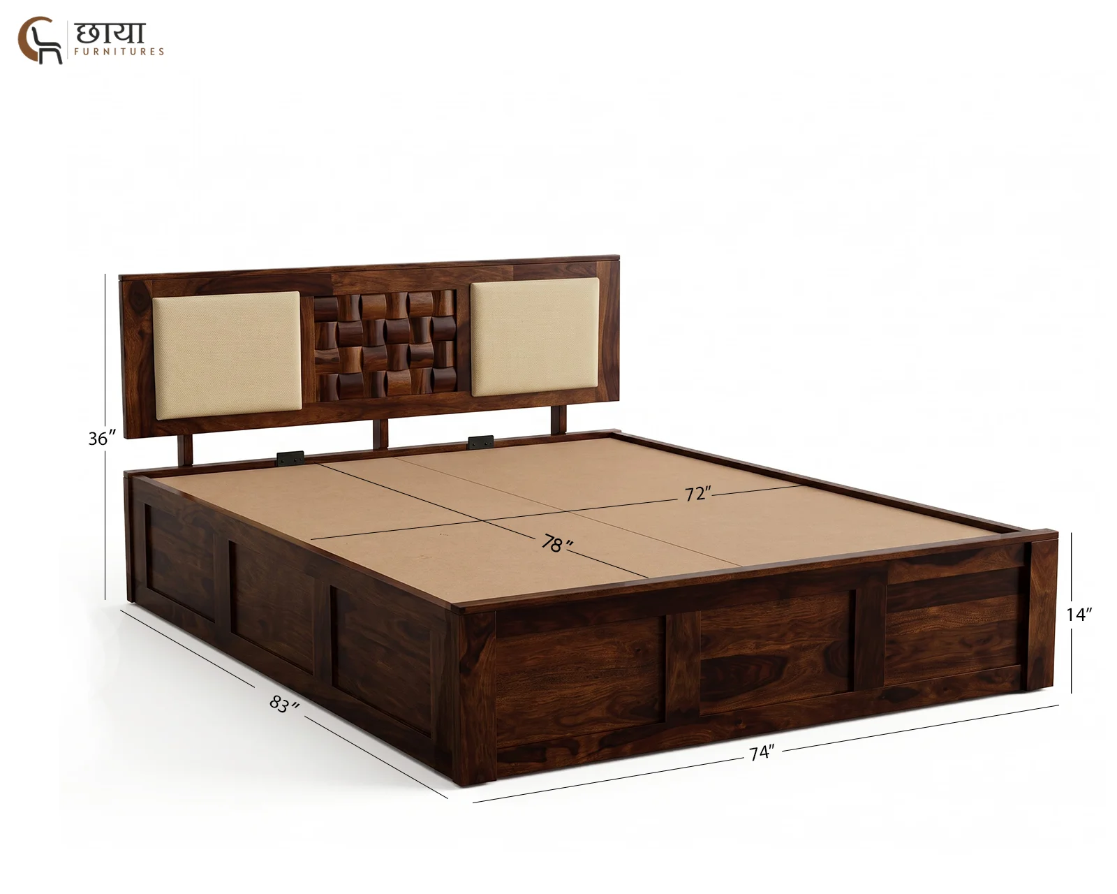 Nidra Sheesham Wood Bed With Box Storage (King Size, Walnut Finish) — king size 1