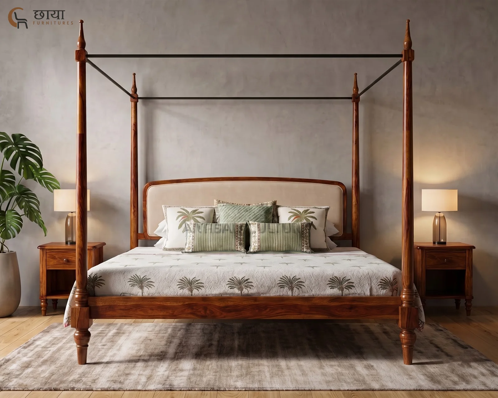 Rajveer Sheesham Wood Poster Bed Without Storage (Queen Size, Honey Finish) — 13