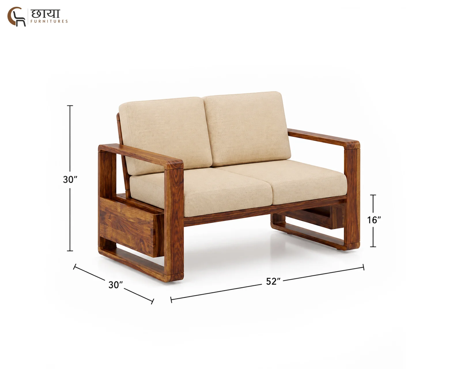 Aryan 2 Seater Wooden Sofa (Teak Finish) — tow seater 1