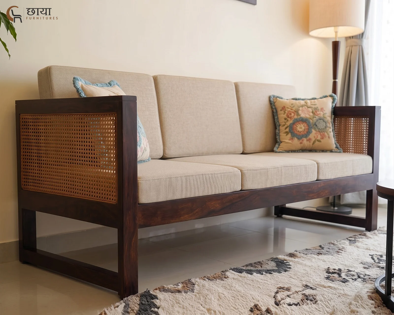 Baithak 3 Seater Wooden Sofa (Walnut Finish) — 38