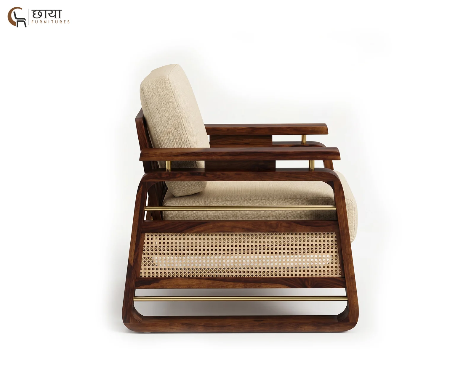 Diwas Single Seater Wooden Sofa (Teak Finish) — 002