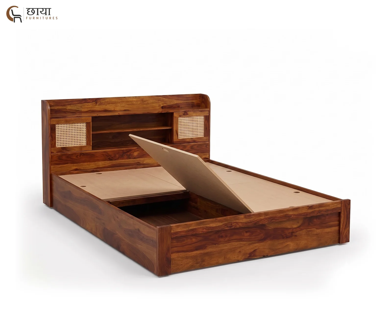 Nivas Sheesham Wood Bed With Box Storage (Queen Size, Honey Finish) — 11