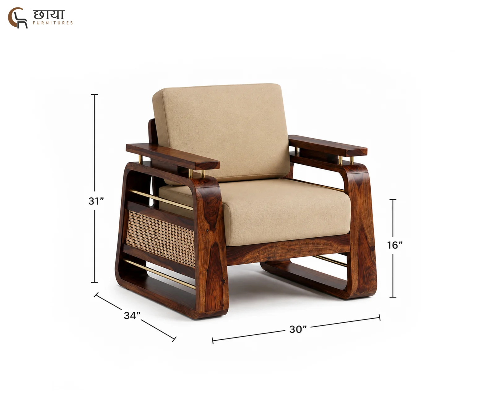Diwas 3+1+1 Wooden Sofa (Teak Finish) — one seater