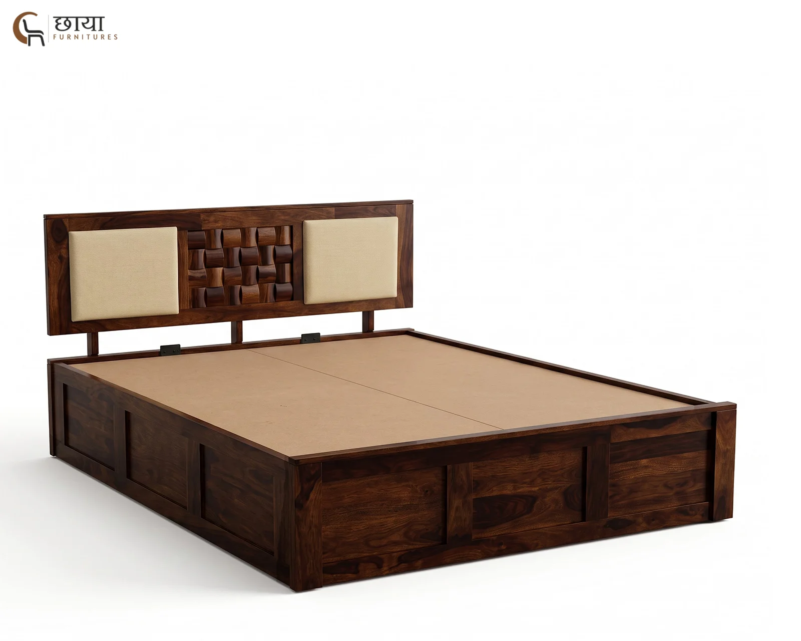 Nidra Sheesham Wood Bed With Box Storage (King Size, Walnut Finish) — 06