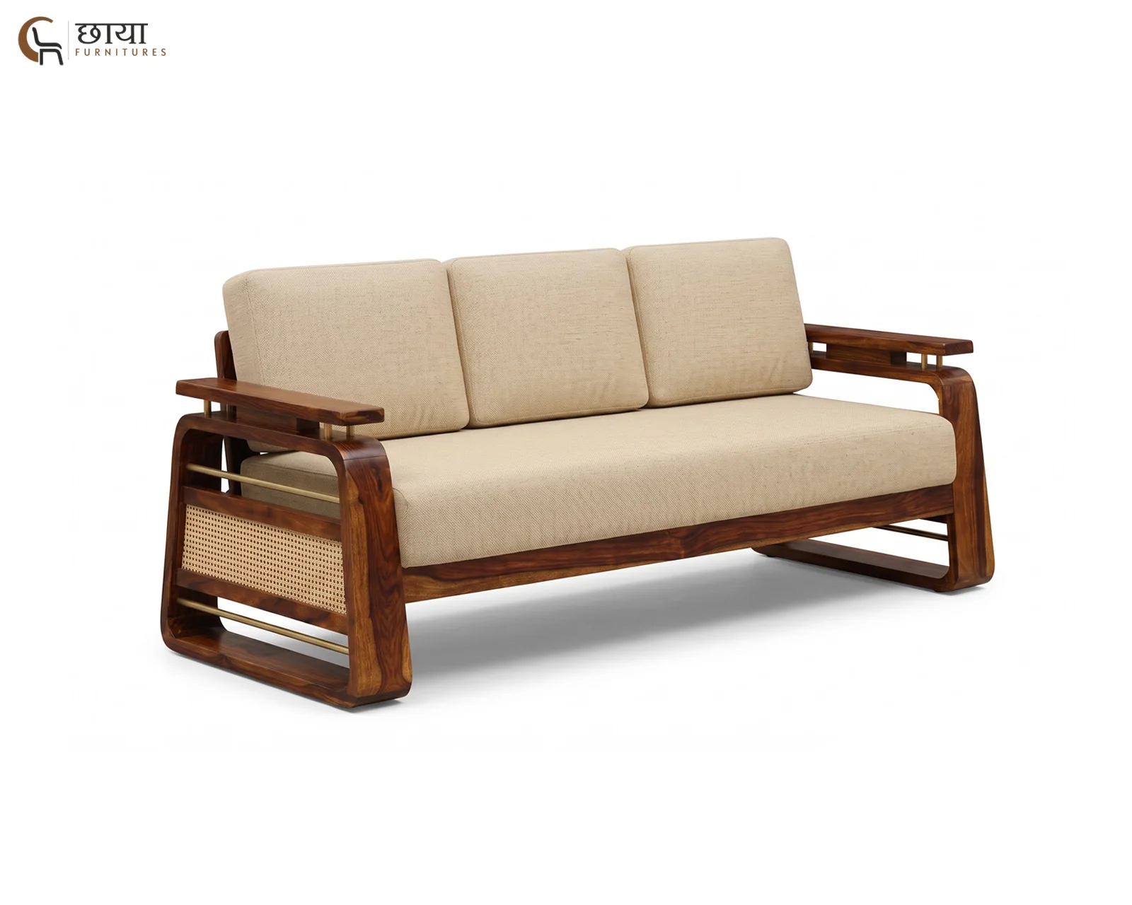 Diwas 3 Seater Wooden Sofa (Teak Finish) — 012