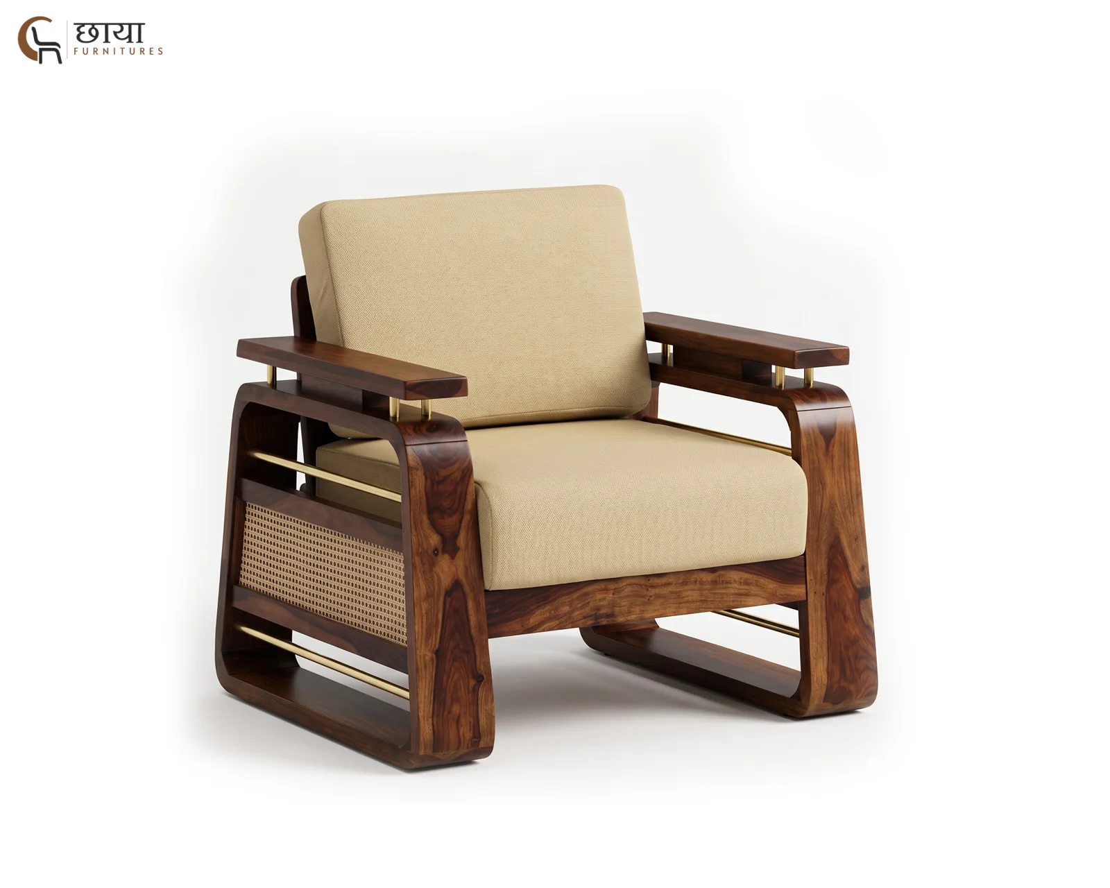 Diwas Single Seater Wooden Sofa (Teak Finish) — 004