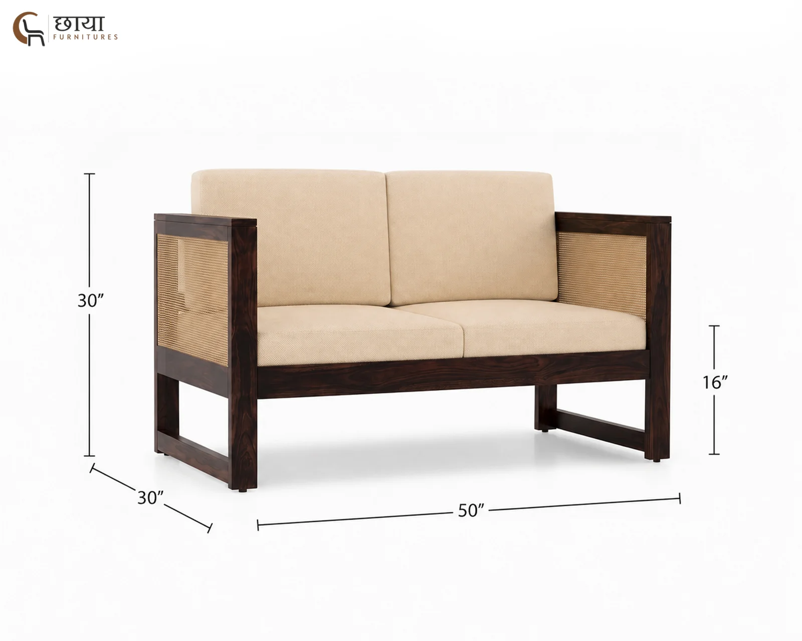 Baithak 2 Seater Wooden Sofa (Walnut Finish) — two seater