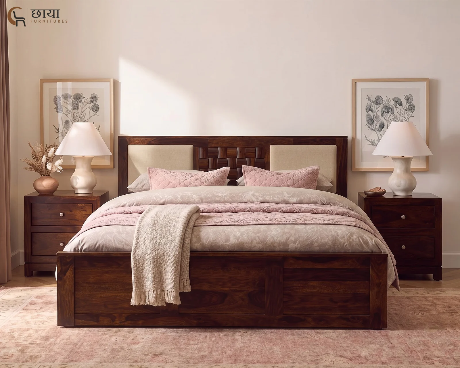 Nidra Sheesham Wood Bed With Box Storage (King Size, Walnut Finish) — 02