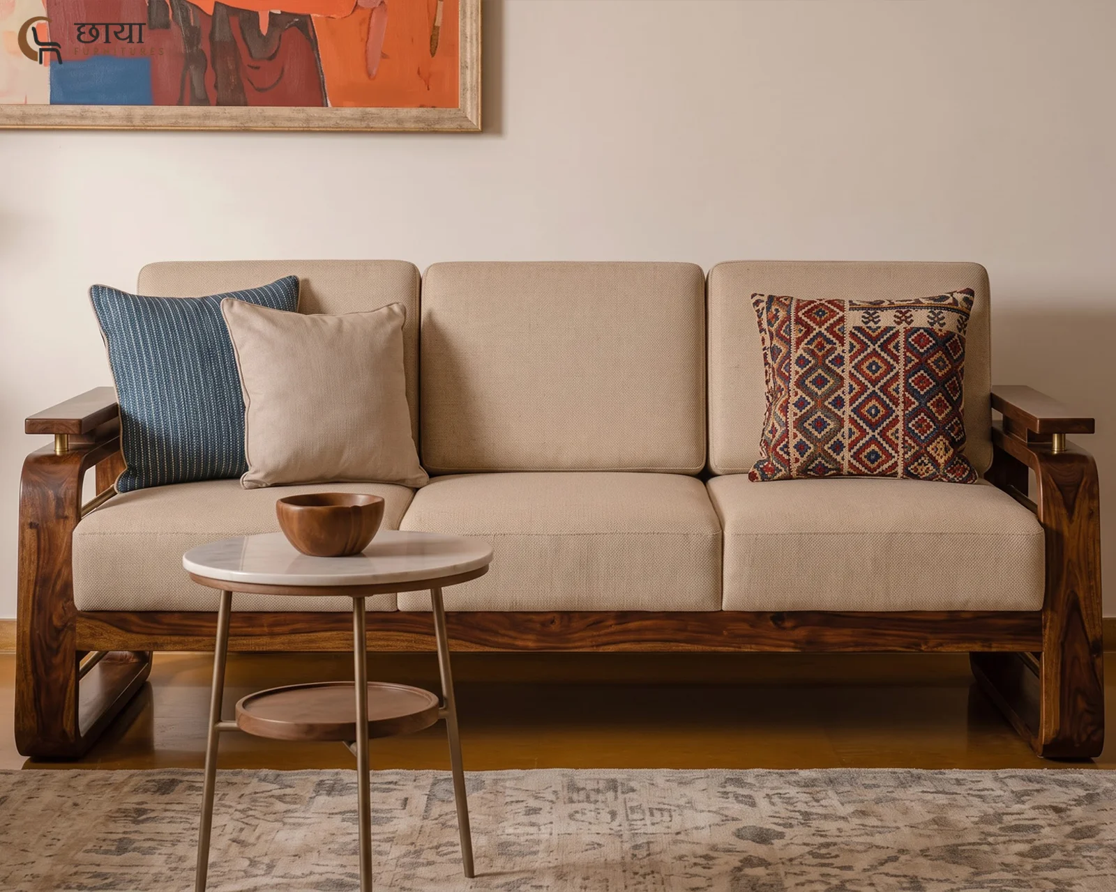 Diwas 3+1+1 Wooden Sofa (Teak Finish) — three 3