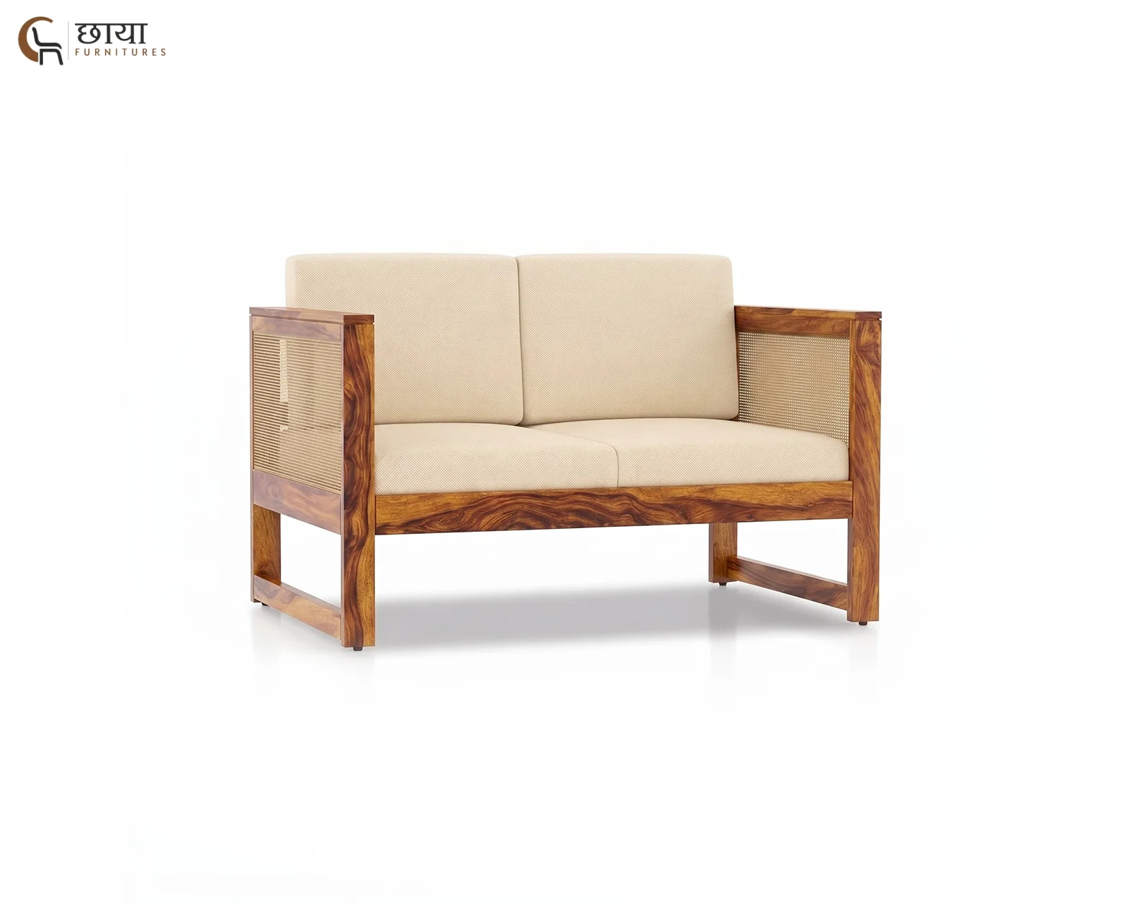 Baithak 2 Seater Wooden Sofa (Honey Finish) — 105