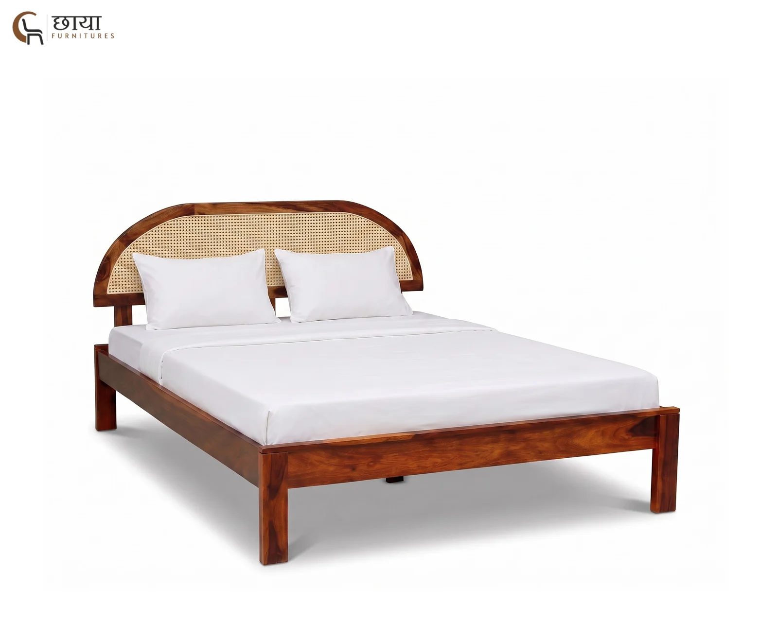Viraj Sheesham Wood Bed Without Storage (King Size, Honey Finish) — 09
