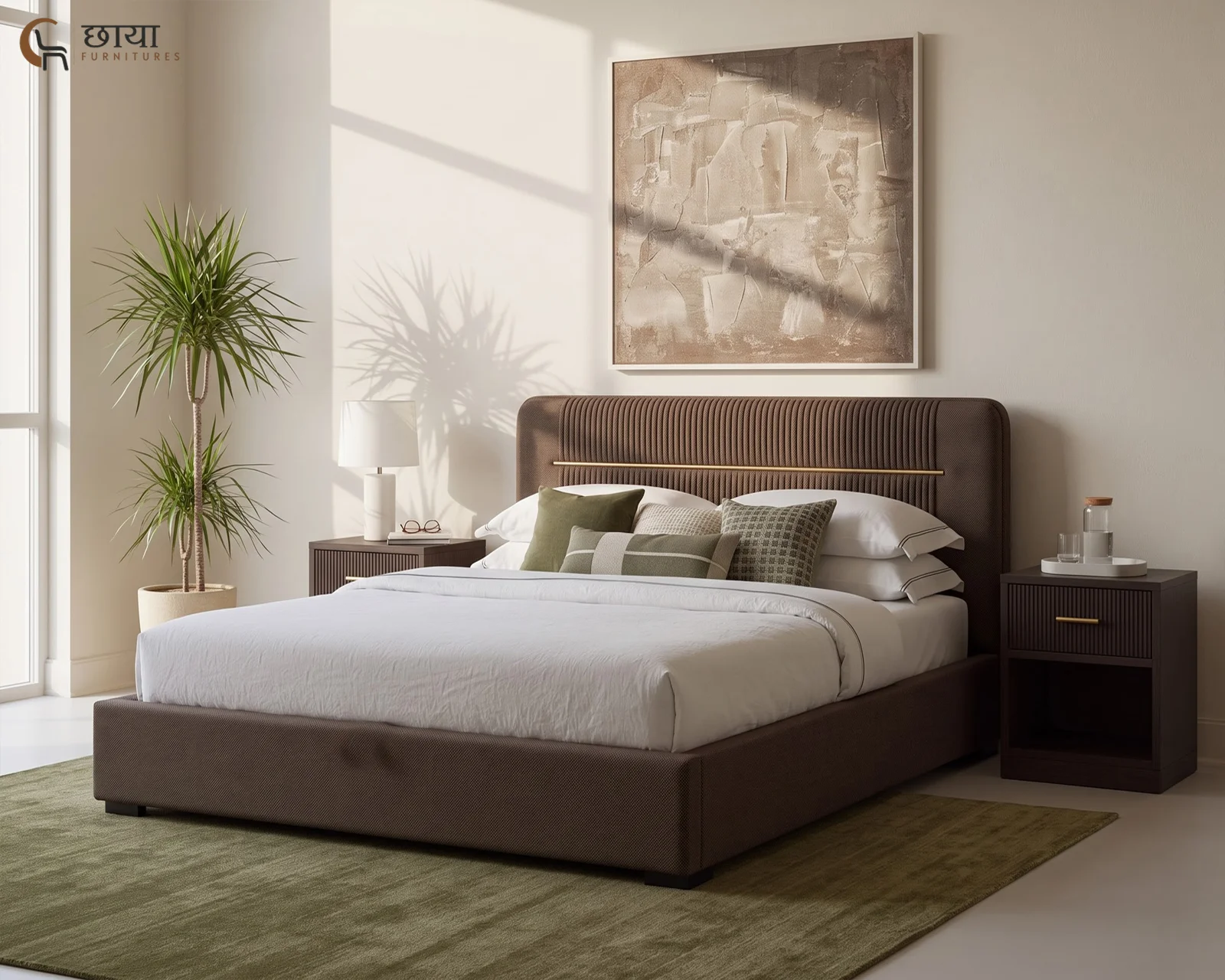 Nivara Fully Upholstered Bed With Hydraulic Storage (Queen Size, Brown) — 12