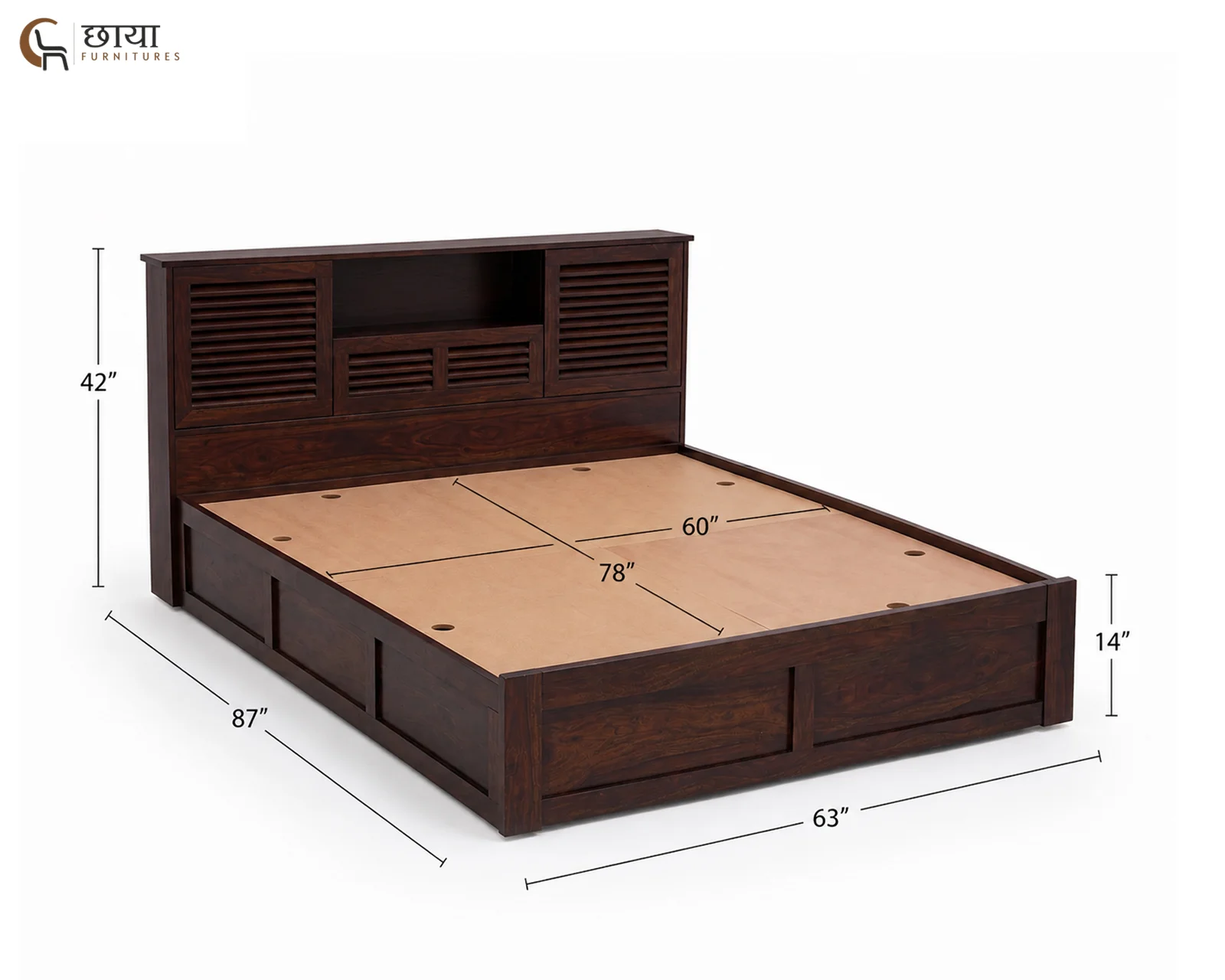 Riyasat Sheesham Wood Bed With Box Storage (Queen Size, Walnut Finish) — Queen size 001