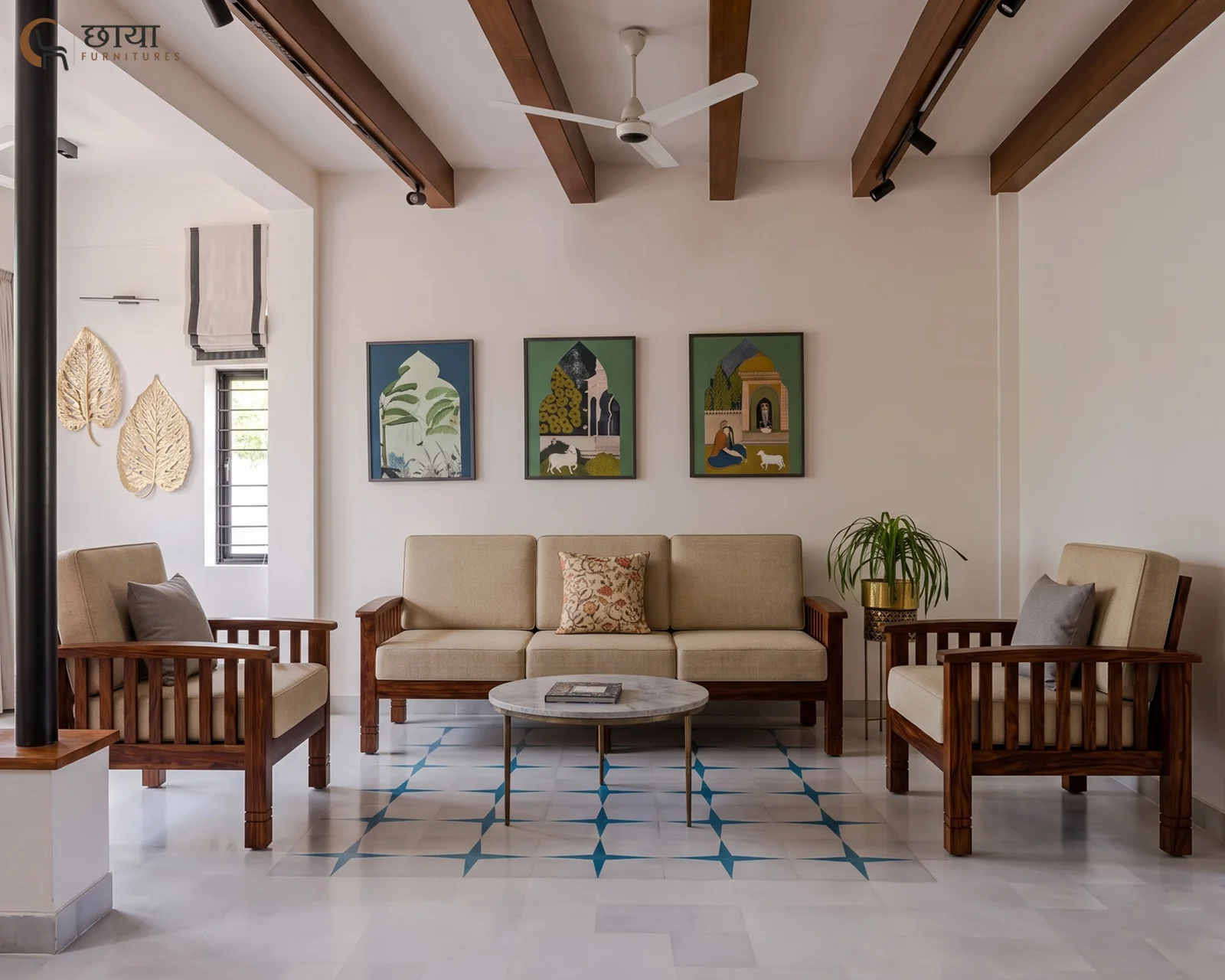 Mehfil 3+1+1 Wooden Sofa Set — 01
