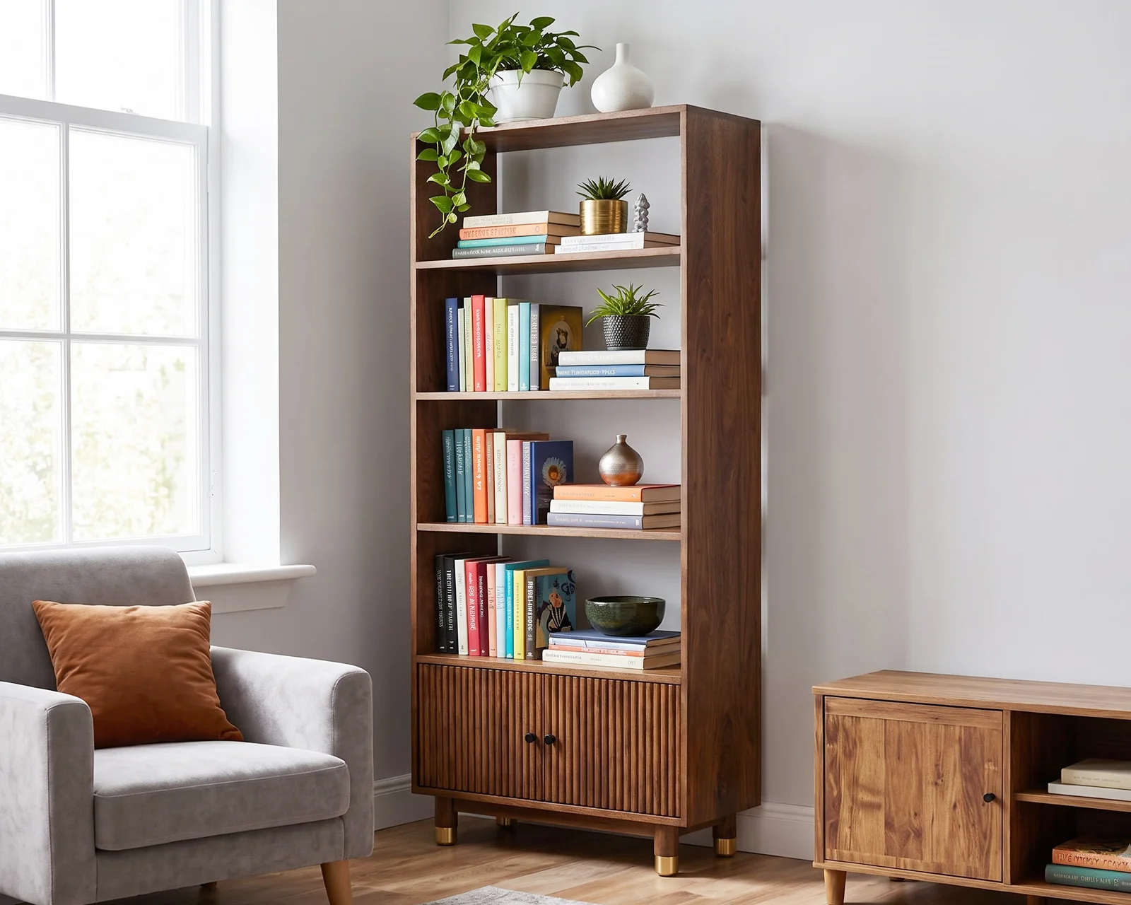 Nemili Book Shelf (Mango Wood, Teak Finish) — front