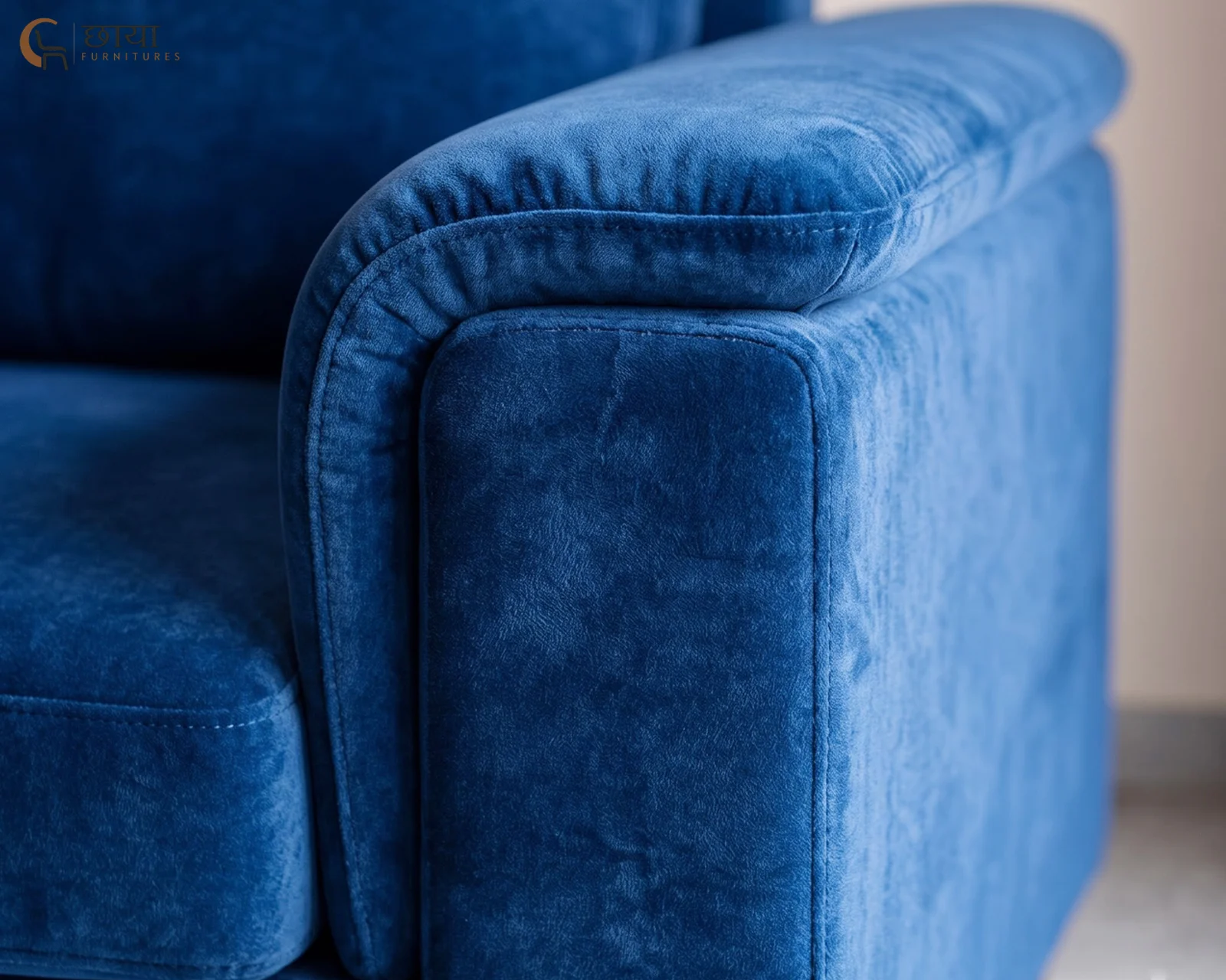 Liora 3 Seater Fabric Sofa (Blue Velvet) — 4