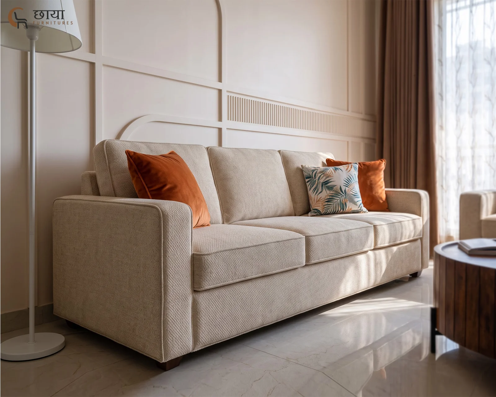 Cairo 3 Seater Fabric Sofa (Cream) — 11