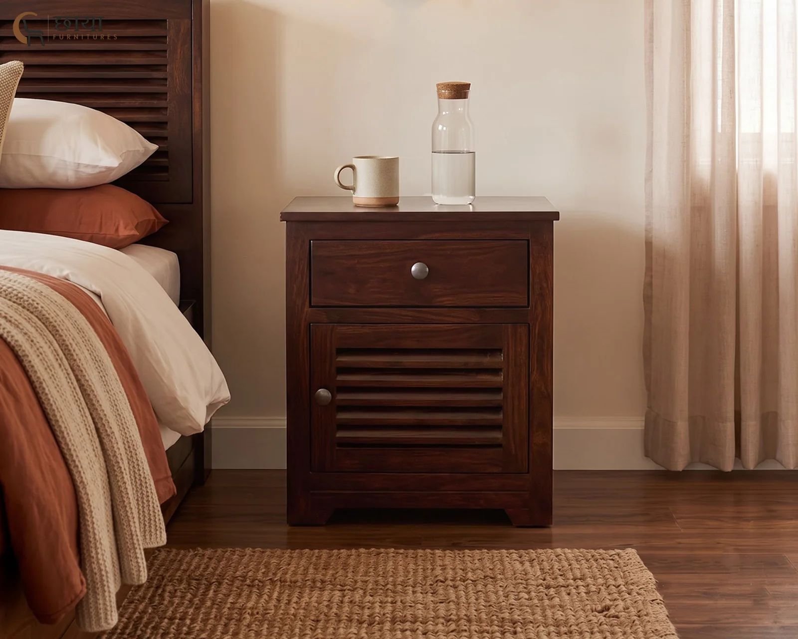 Riyasat Bedside Table (Walnut Finish) — 9