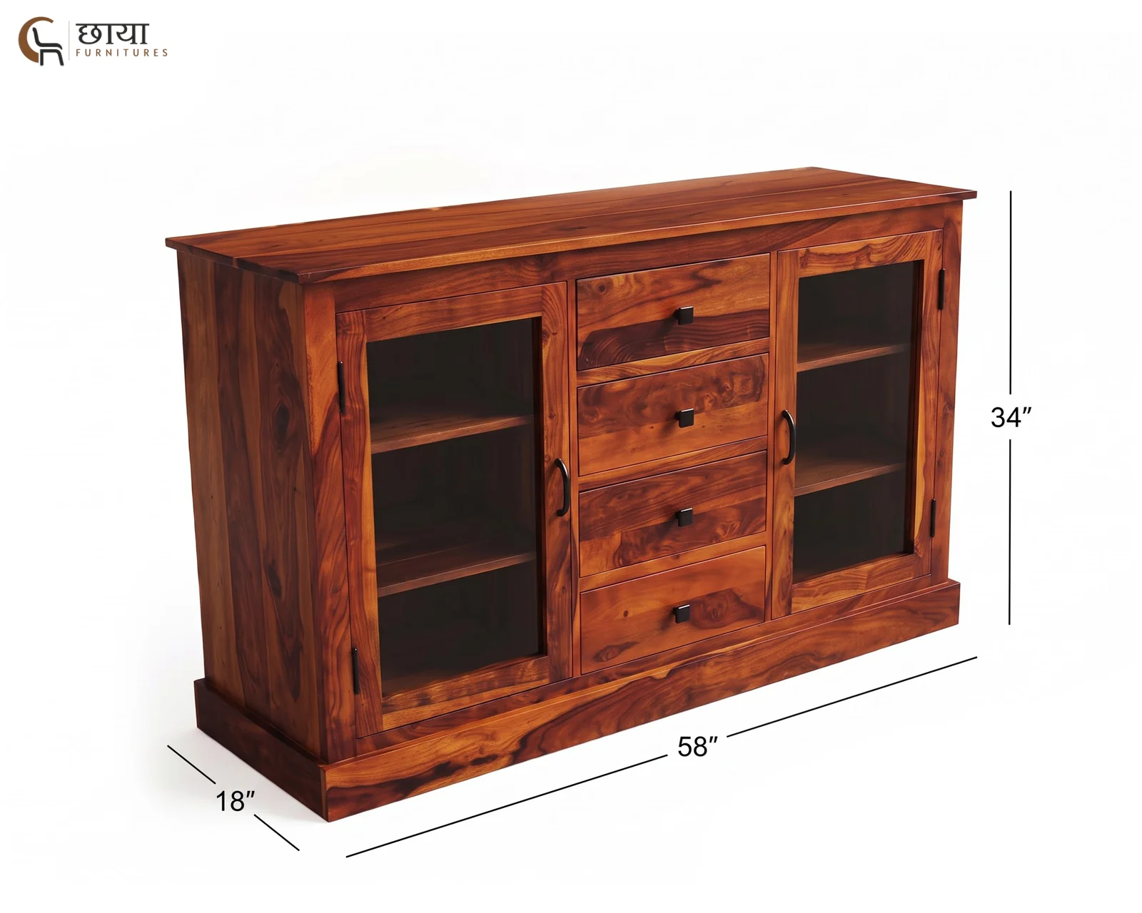 Logan Sheesham Wood Sideboard (Honey Finish) — dim 1