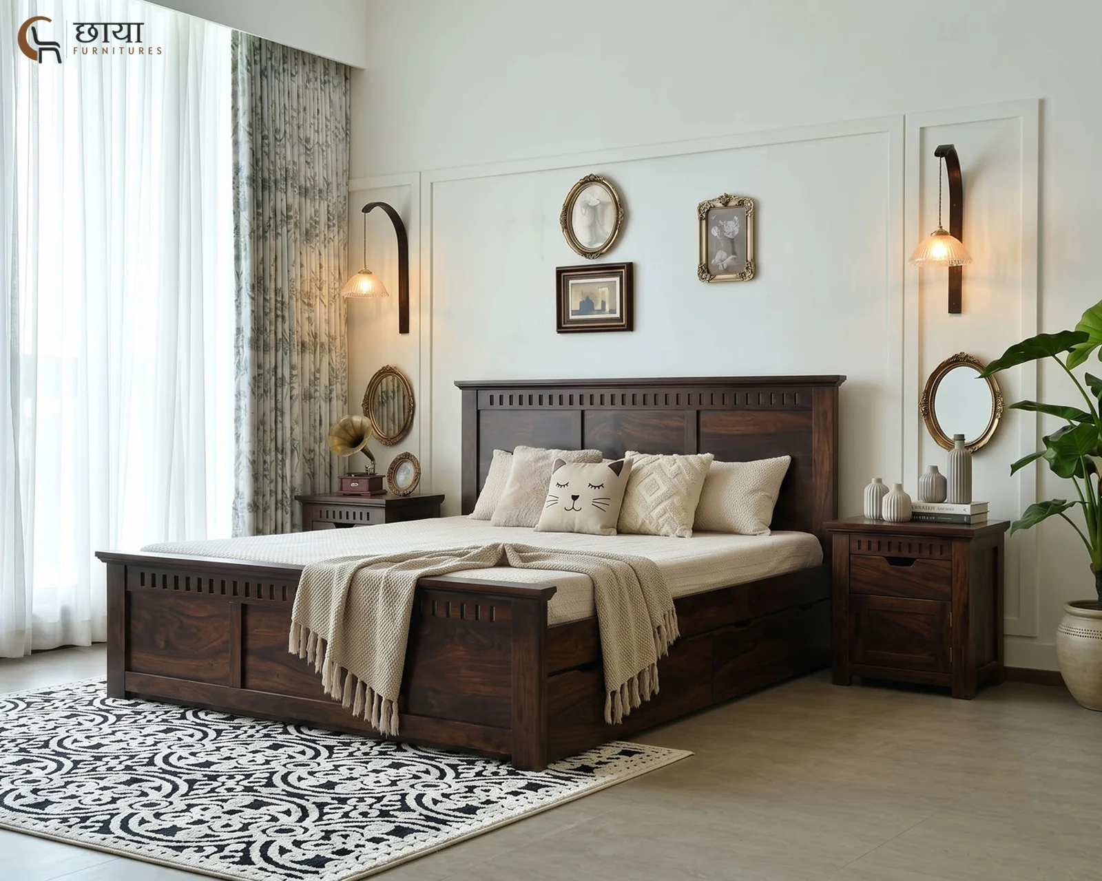 Manasa Sheesham Wood Bed With Drawer Storage (King Size, Walnut Finish) — front 2