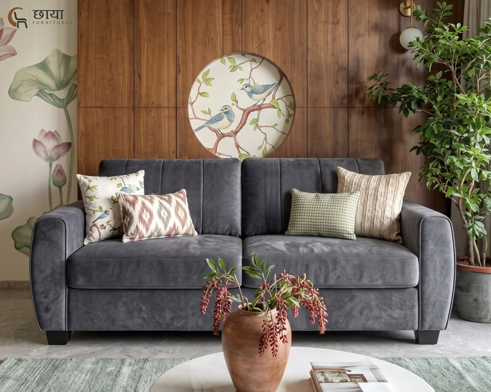 Edan 3 Seater Fabric Sofa (Grey) — front