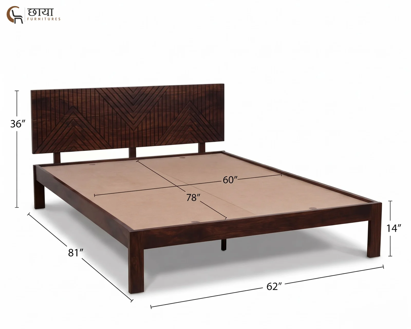 Jonas Sheesham Wood Bed Without Storage (Queen Size, Walnut Finish) — queen (2)