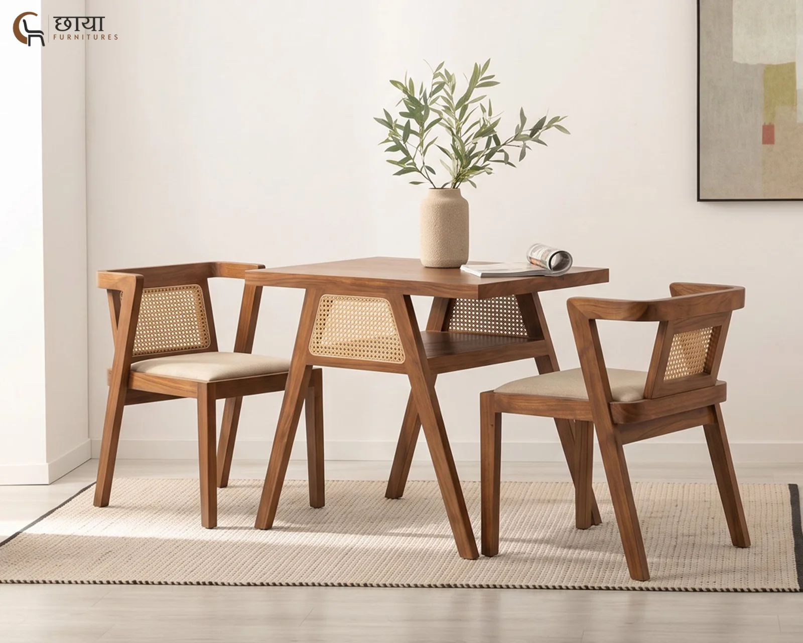 Ryder 2 Seater Dining Set (Mango Wood, Teak FInish) — front 1