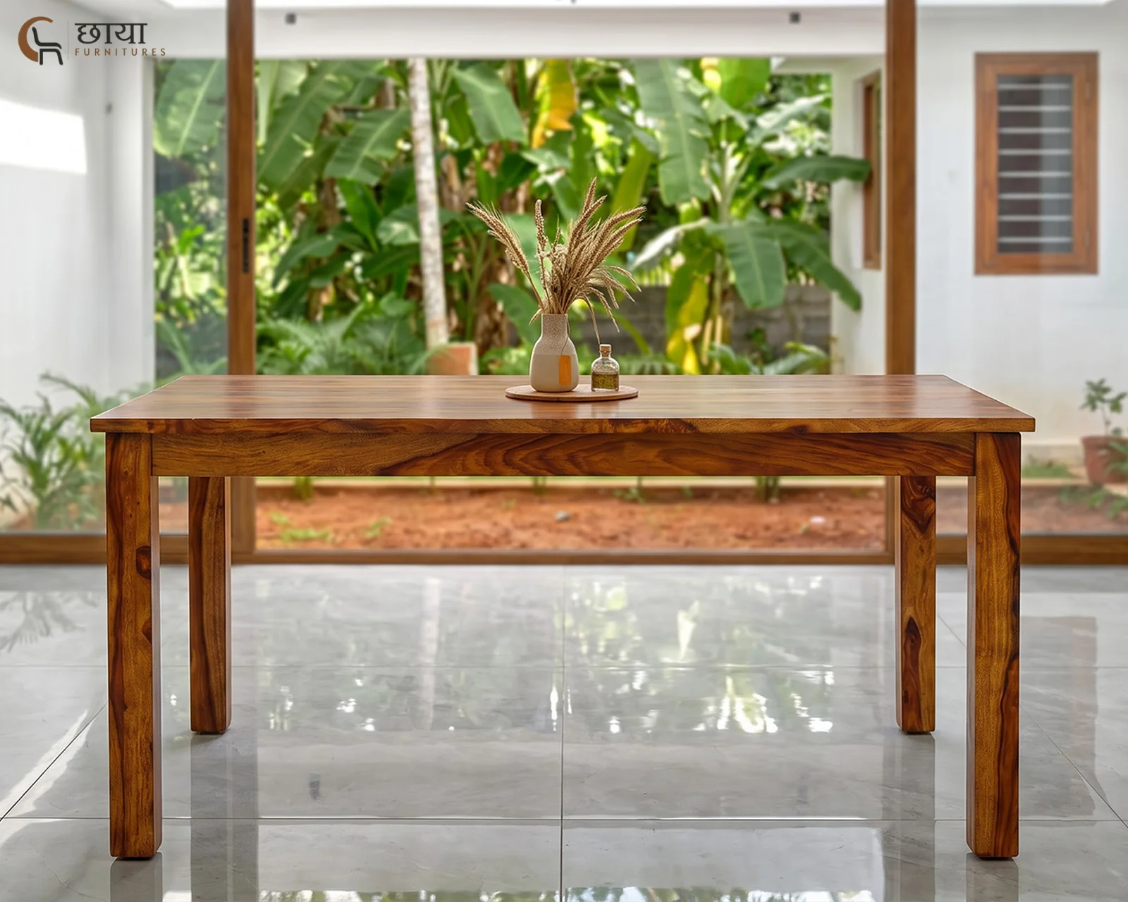 Utsav 6 Seater Dining Table (Honey Finish) — 8