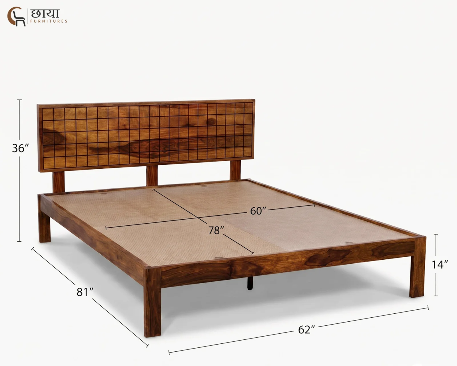Denver Sheesham Wood Bed Without Storage (Queen Size, Honey Finish) — queen (2)