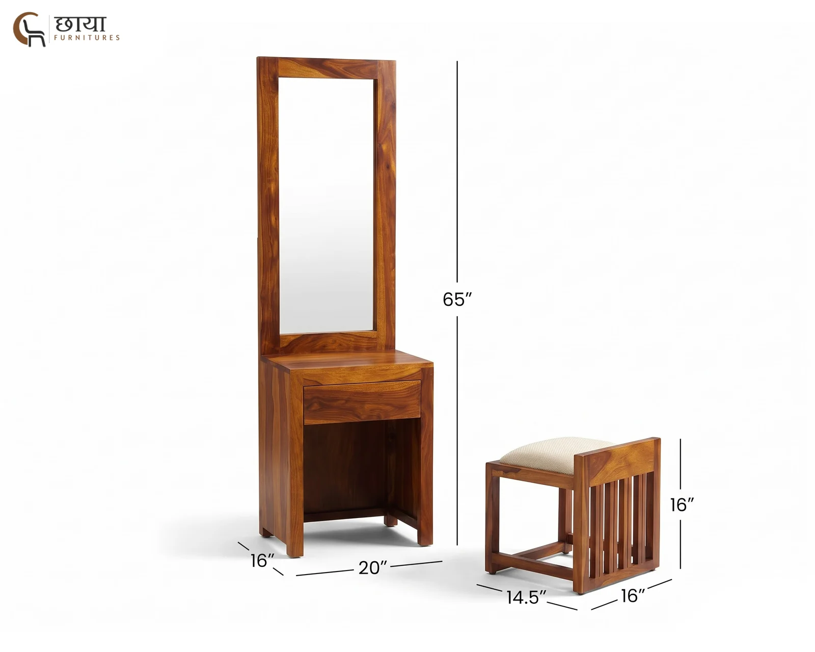 Rowan Sheesham Wood Dressing Table (Honey Finish) — dim 1