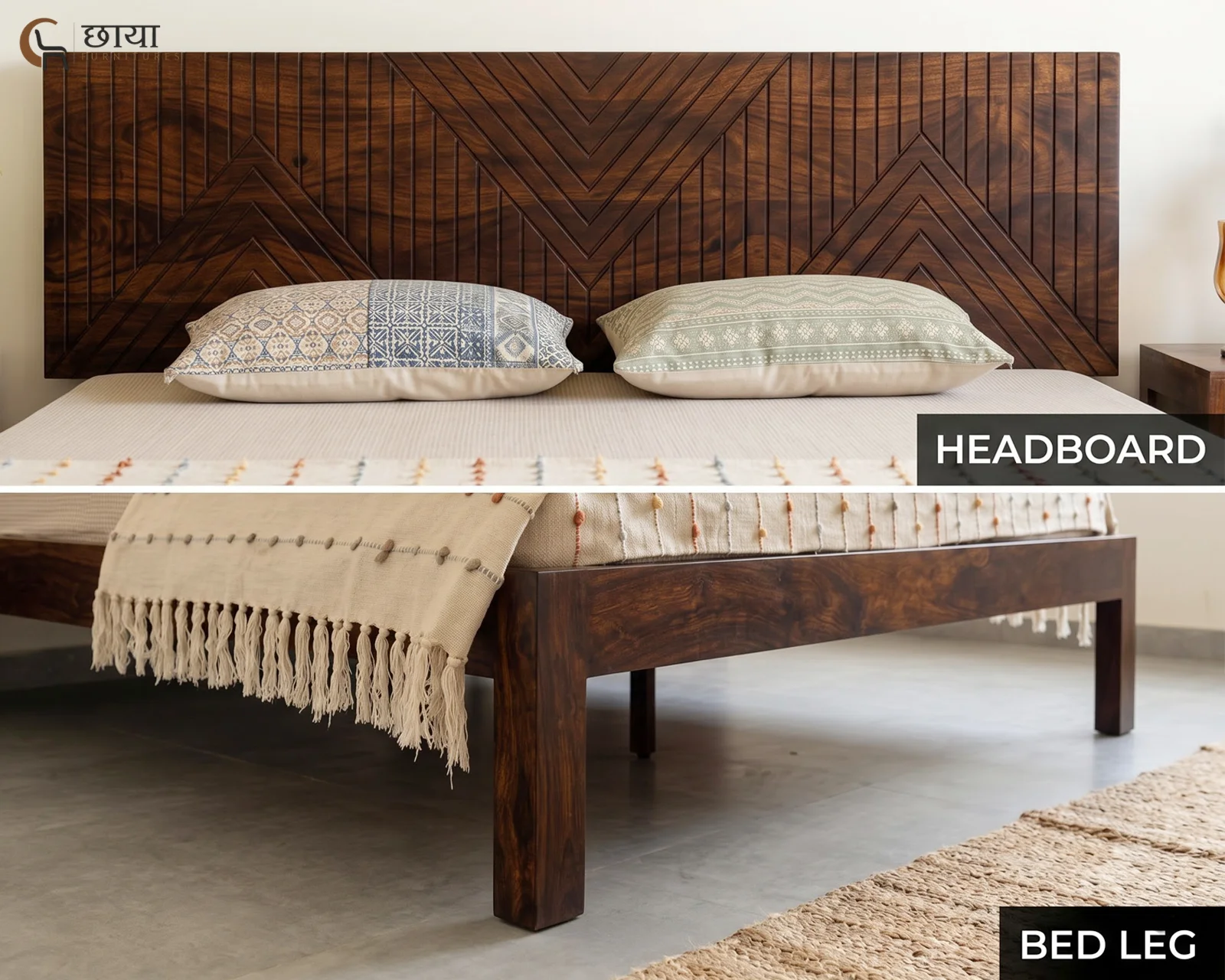 Jonas Sheesham Wood Bed Without Storage (King Size, Walnut Finish) — 14