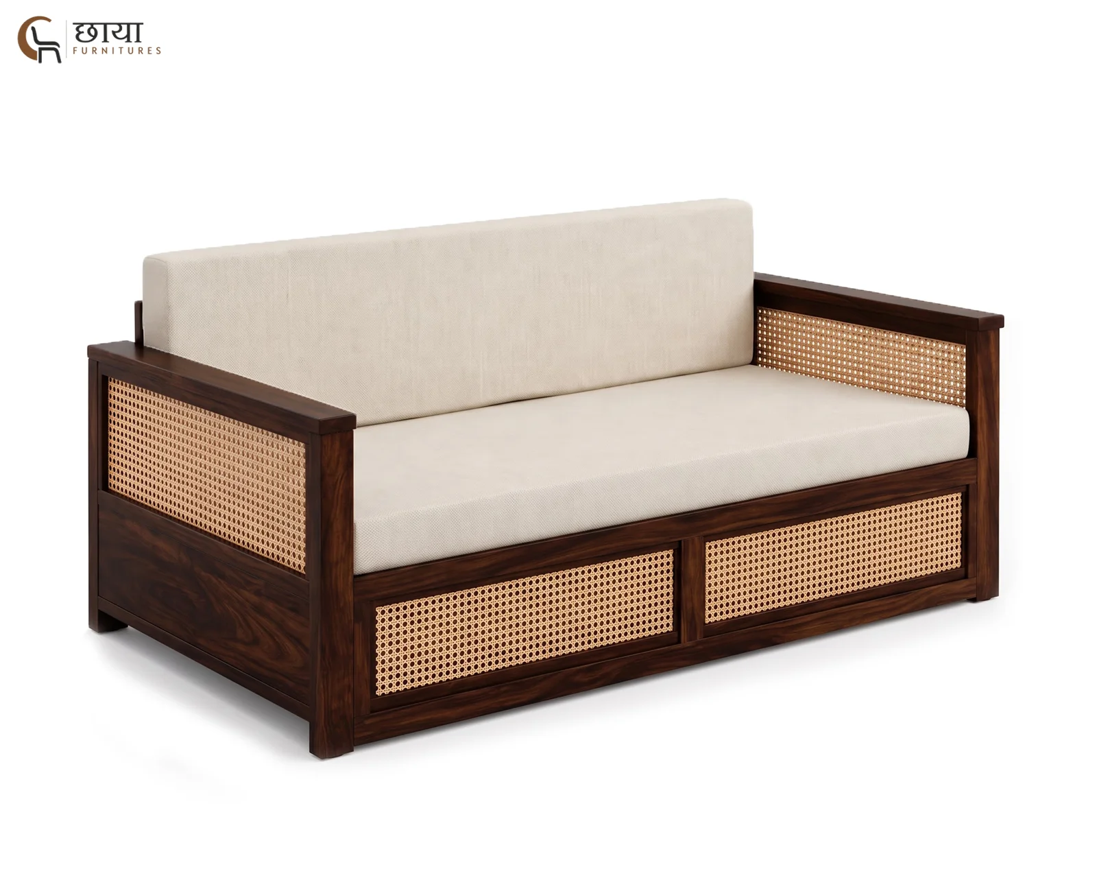 Marshal Wooden Sofa Cum Bed (Queen Size, Walnut Finish) — 11