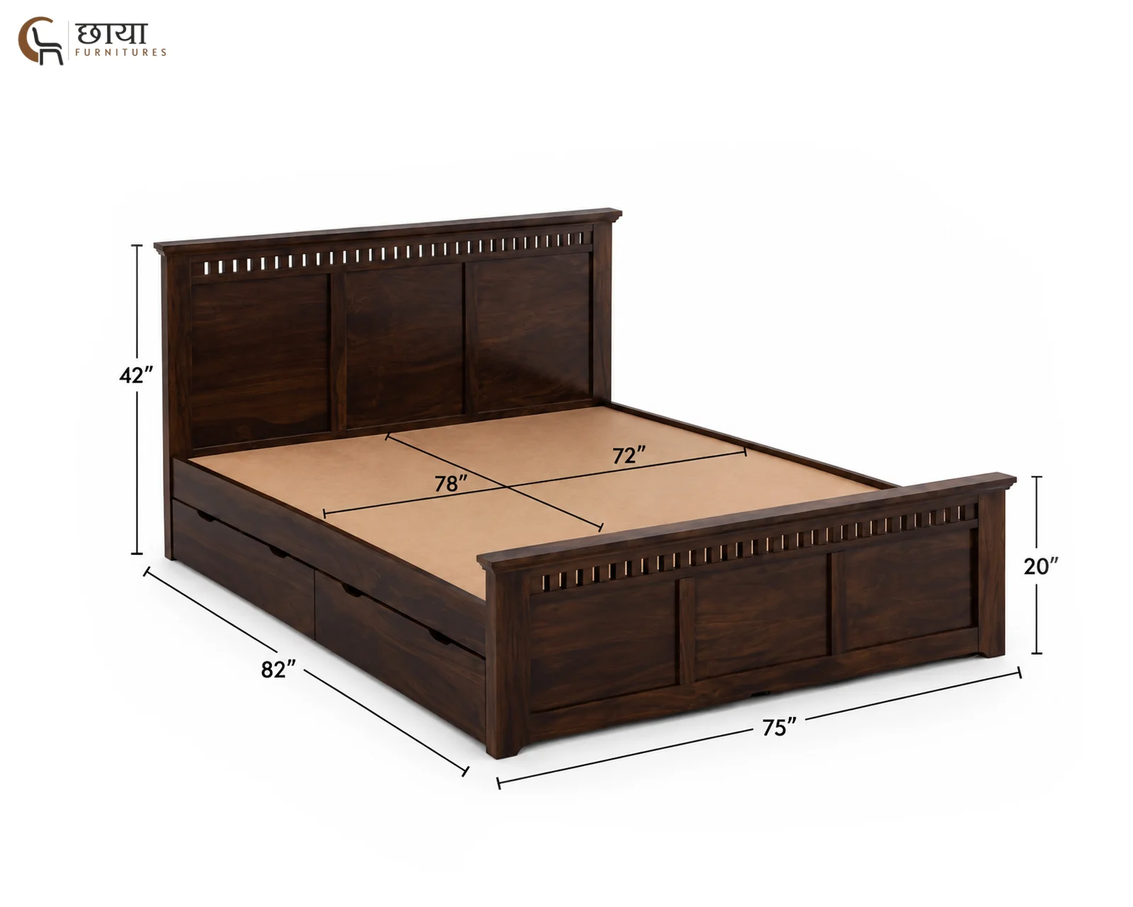 Manasa Sheesham Wood Bed With Drawer Storage (King Size, Walnut Finish) — king size 2
