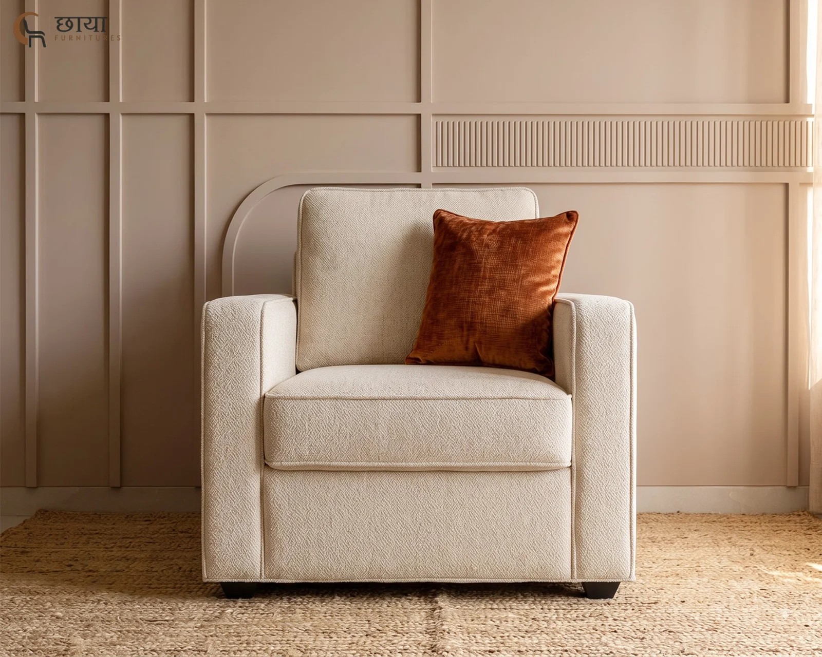 Cairo Single Seater Fabric Sofa (Cream) — 19